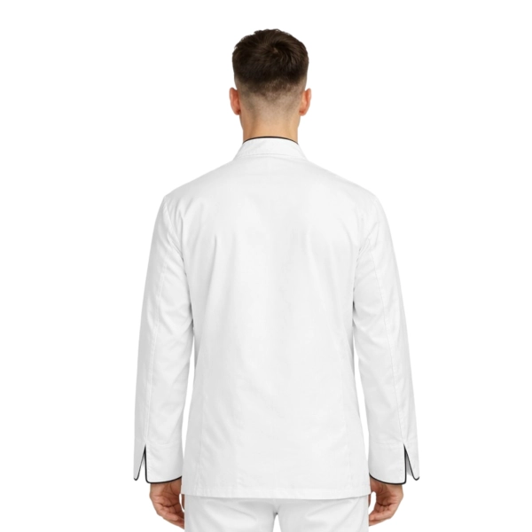 Bluza kucharska biała na zatrzaski długi rękaw lamówka czarna roz.3XL